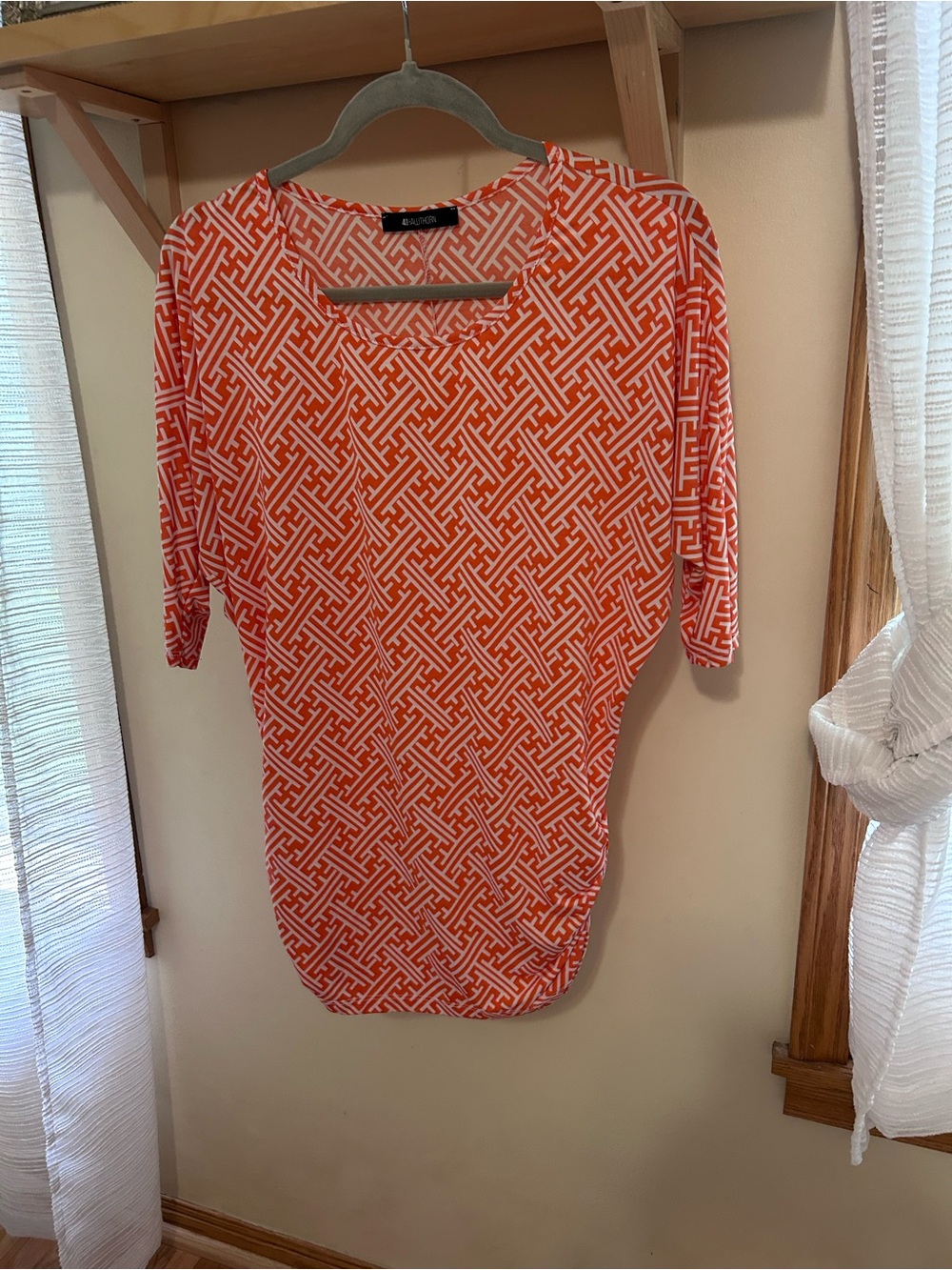 41 Hawthorn Orange and White Geo-Print Dolman Tunic